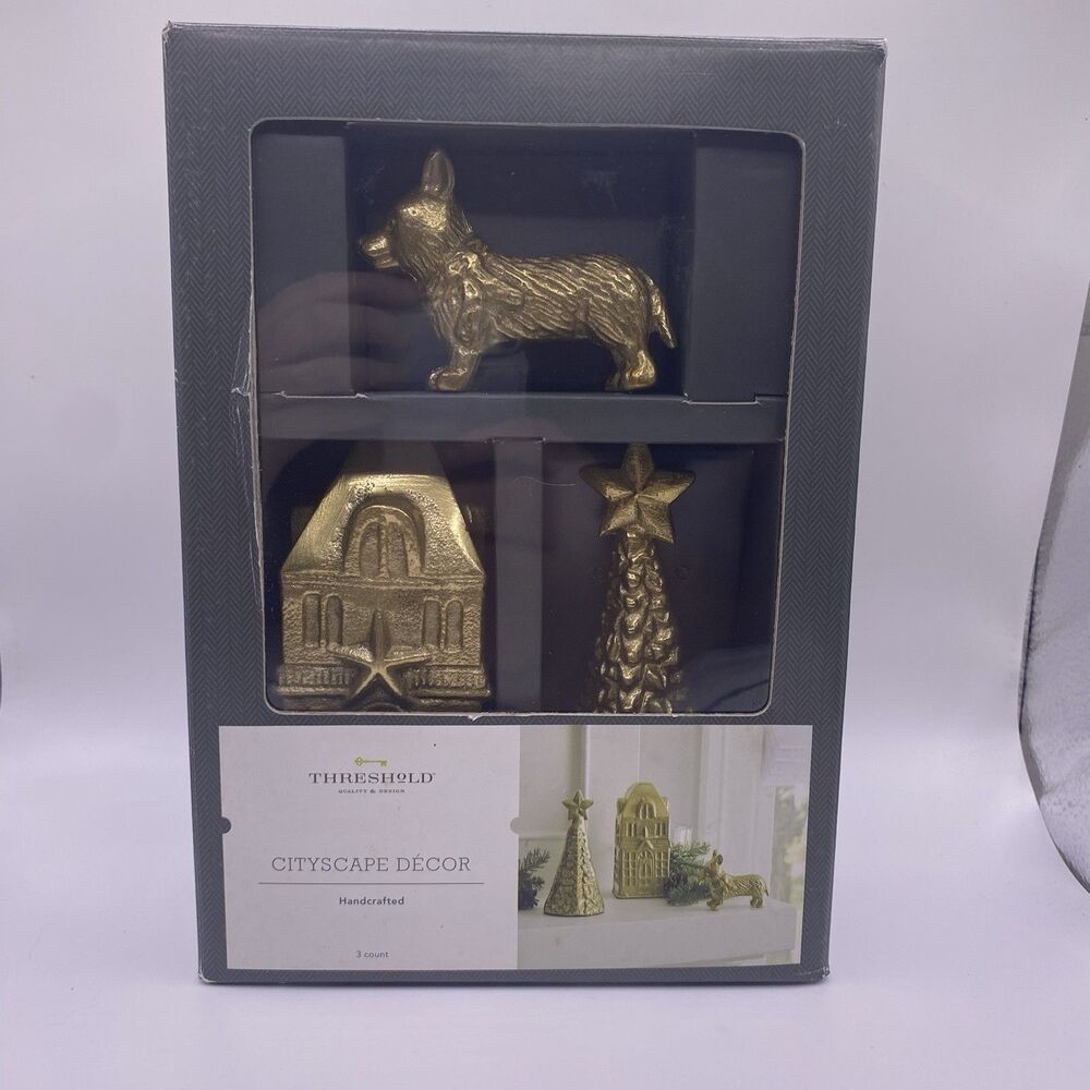 Threshold Cityscape Décor Handcrafted Gold Christmas Figurines 3pc Dog